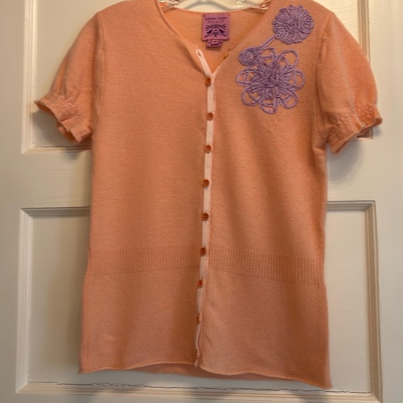 PALMER JONES Tricot 100% Cashmere Sweater W/ Embroidered Flowers Detail M